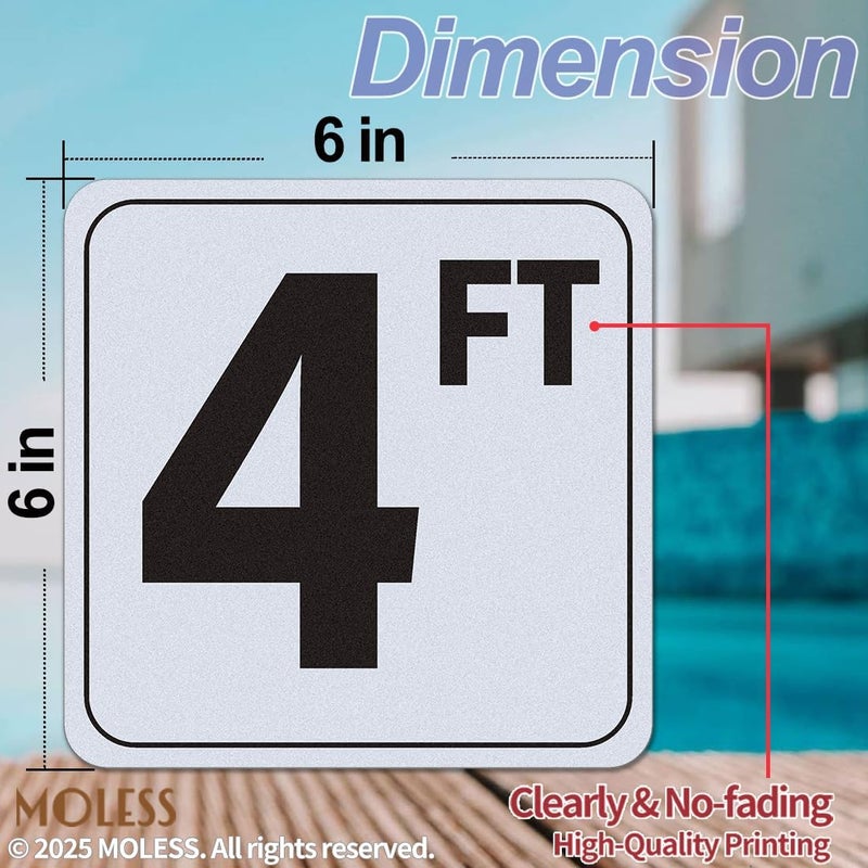 MOLESS 4FT Pool Depth Marker Stickers – 6x6″ Anti-Slip Vinyl Tile Stickers for Swimming Pool Safety Signs, Adhesive Pool Depth Markers for Decks, 4 FT (1 Pack) - Image 2